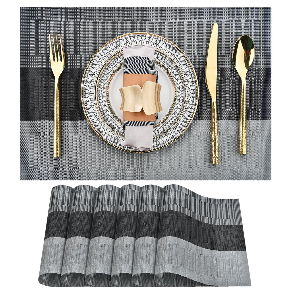 SLKQG Navy Blue Placemats Set of 8 - Easy Clean Washable Vinyl Placemats - Wipeable Heat Resistant Table Mats for Dining Table - 17x12 Inch (Navy Blue, 8)