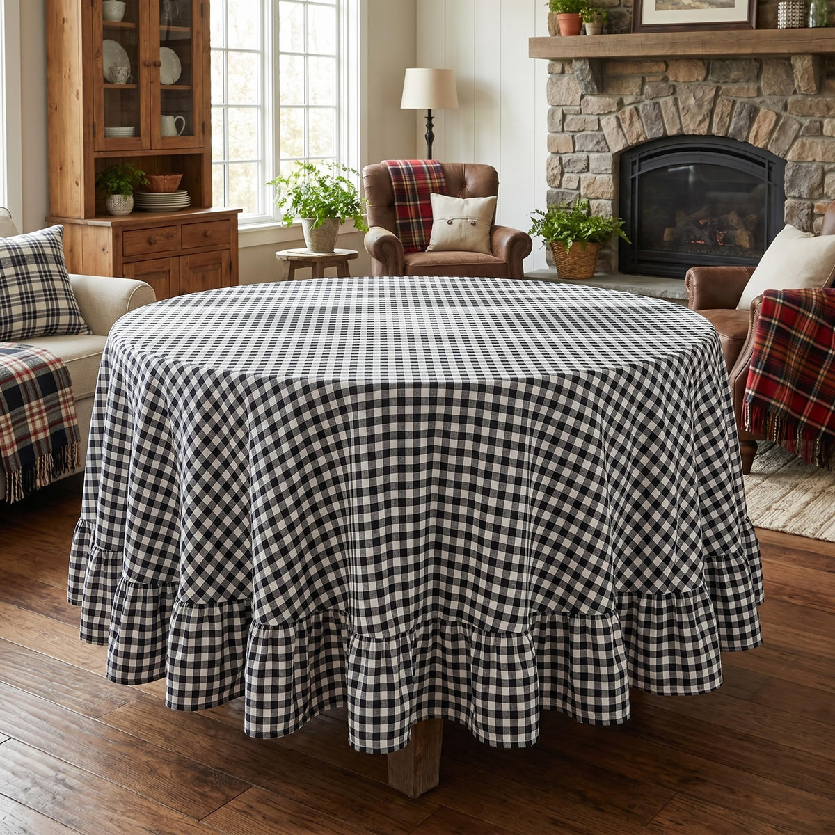 PartyDelight Gingham Ruffle Tablecloth Butter Yellow Washed Cotton Checkered Rectangular Table Cover for Farmhouse Kitchen Cute Cottagecore Birthday Party Decor, Soft Vintage (60x102 Fits 6-9 Seats)