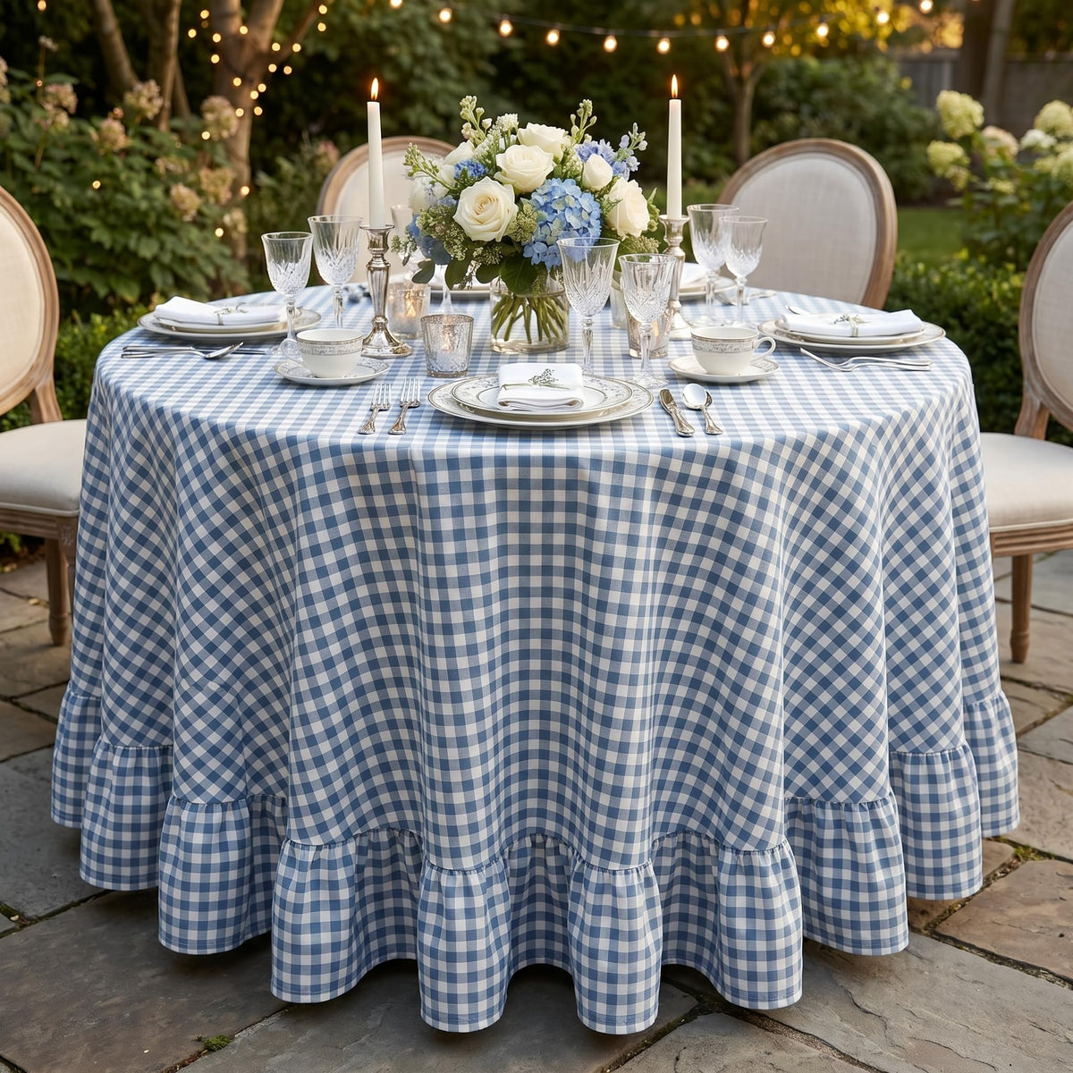 PartyDelight Gingham Ruffle Tablecloth Butter Yellow Washed Cotton Checkered Rectangular Table Cover for Farmhouse Kitchen Cute Cottagecore Birthday Party Decor, Soft Vintage (60x102 Fits 6-9 Seats)