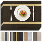 Brown Placemats Set of 4, Rustic Washable PVC Vinyl Woven for Dining Table, Stain Resistant Flat Pack No Curled Edges, Heat Resistant Non Slip, 17 x 12 Inch