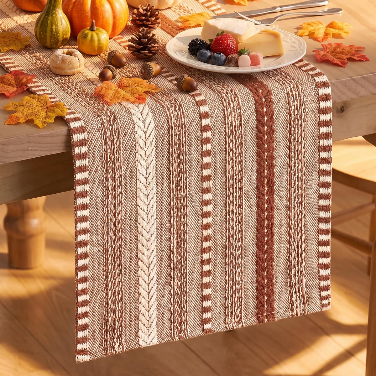 Artoid Mode Black Farmhouse Stripe Braided Table Runner 12x72 Inch