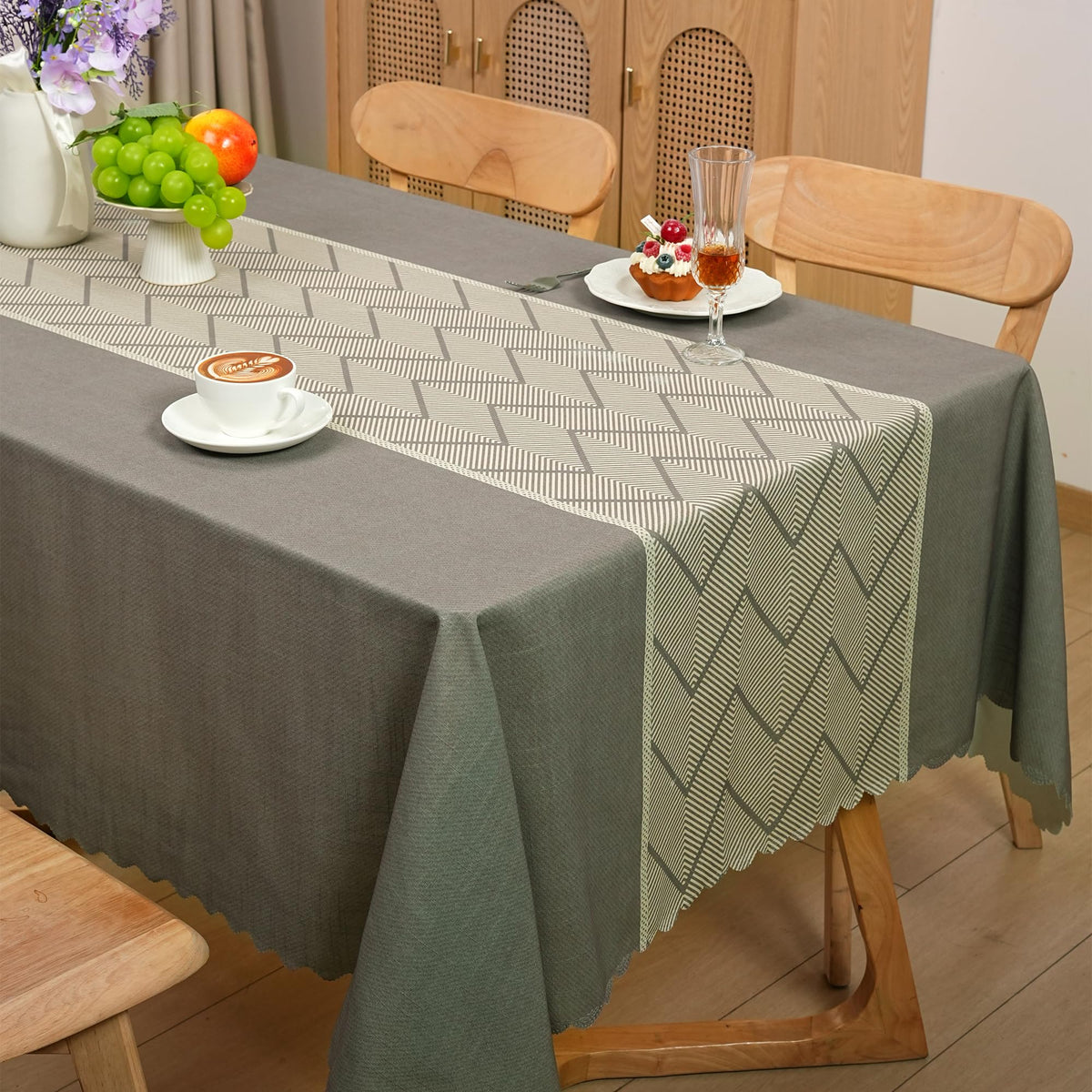 Rectangle Waterproof Tablecloth Linen Textured Table Cloth,Stain and Wrinkle Resistant Washable Fabric Table Cover for Dining, Party, Camping and Outdoor, 52 x 70 Inch, Green Leaves