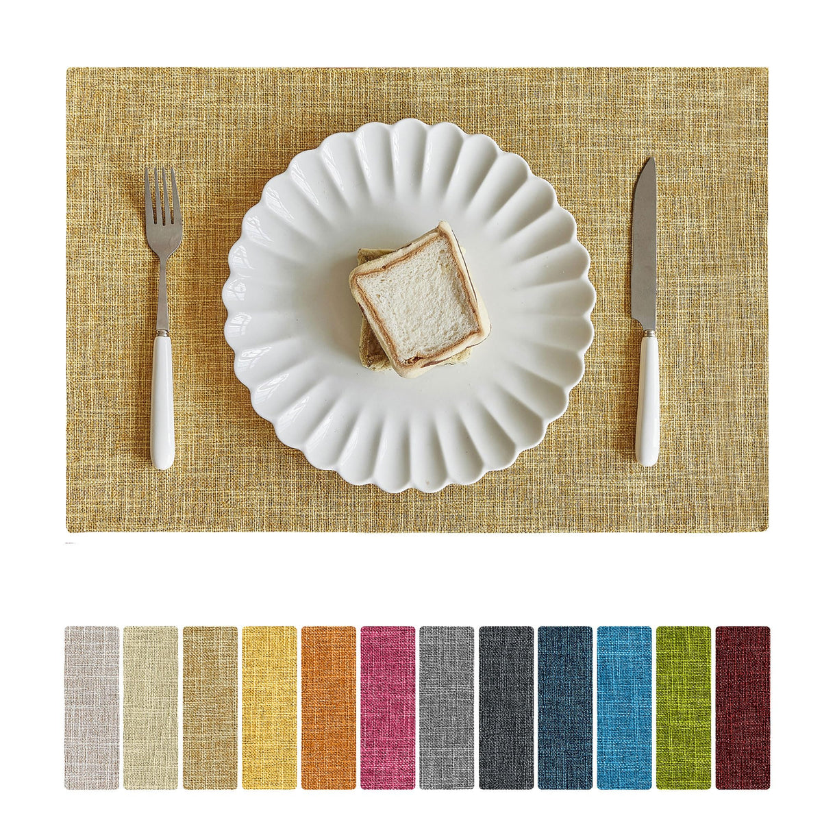 Softalker Faux Linen Cloth Placemats Set of 6-12 x 18 Inch, Red