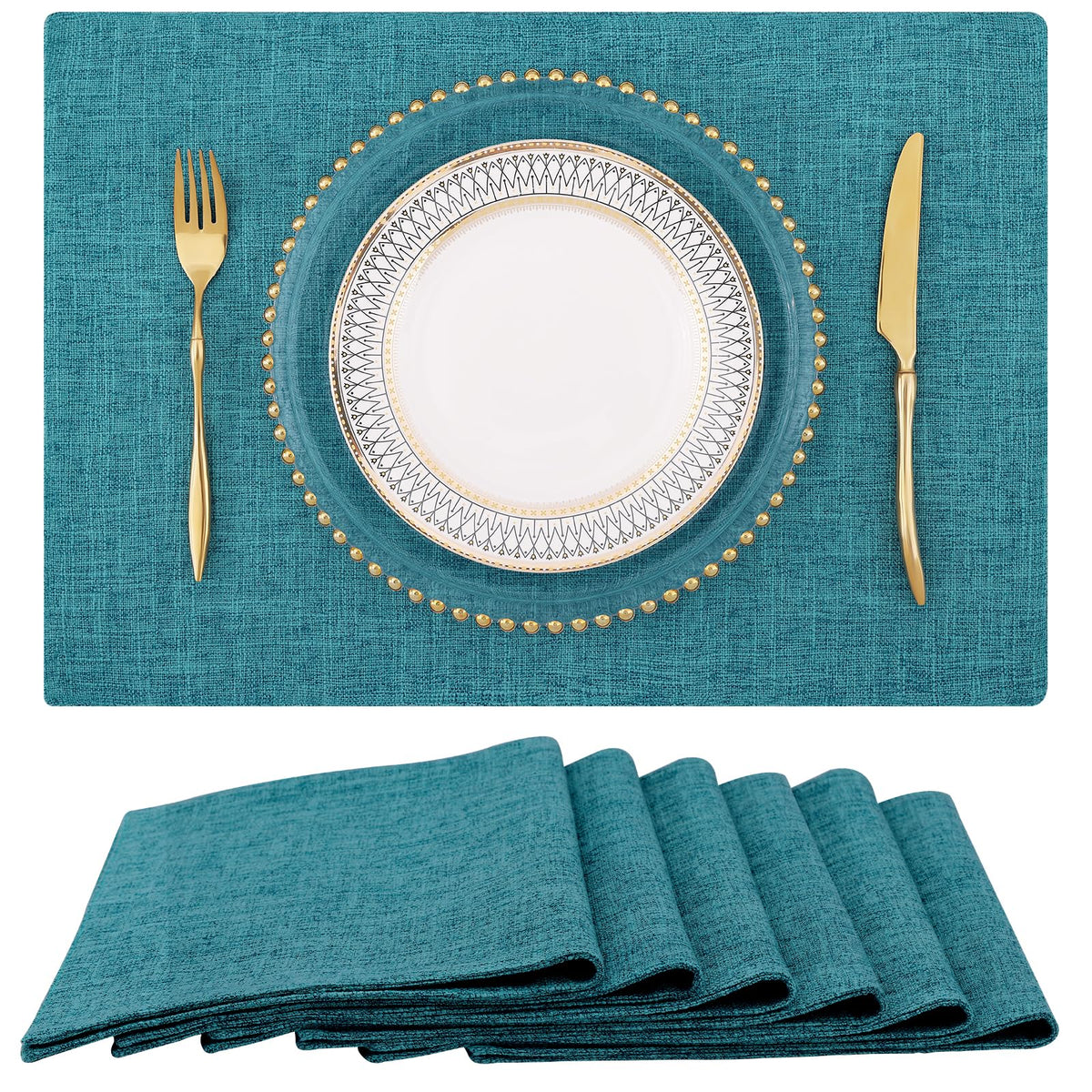 homing Faux Cotton Linen Placemats Set of 6, Cloth Dining Table Mats