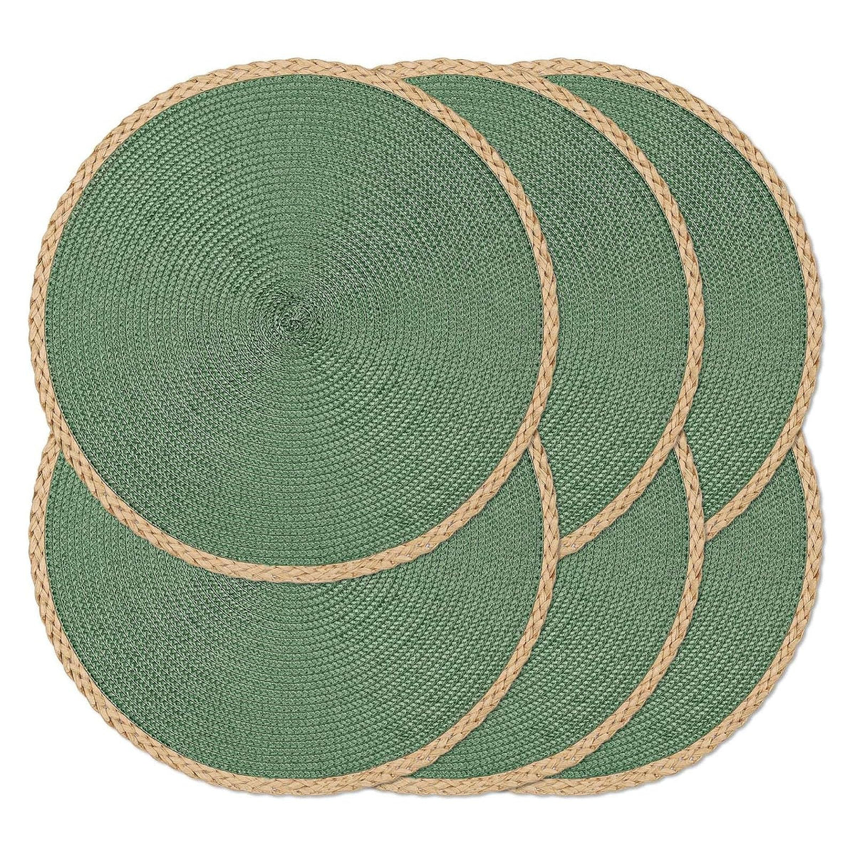 Round Placemats Set of 4, Woven Table Mats, Thin Edge, Green