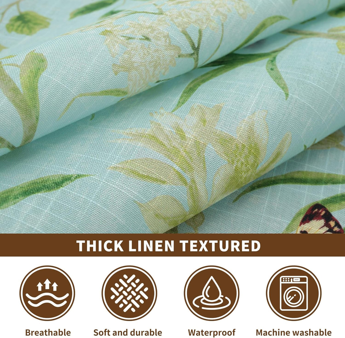 Rectangle Waterproof Tablecloth Linen Textured Table Cloth,Stain and Wrinkle Resistant Washable Fabric Table Cover for Dining, Party, Camping and Outdoor, 52 x 70 Inch, Green Leaves