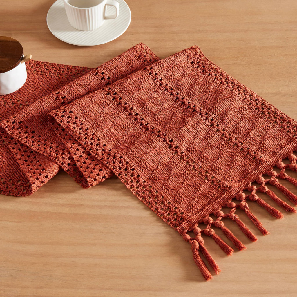 ZeeMart Macrame Style Boho Table Runner, 12x72 Inch Ivory