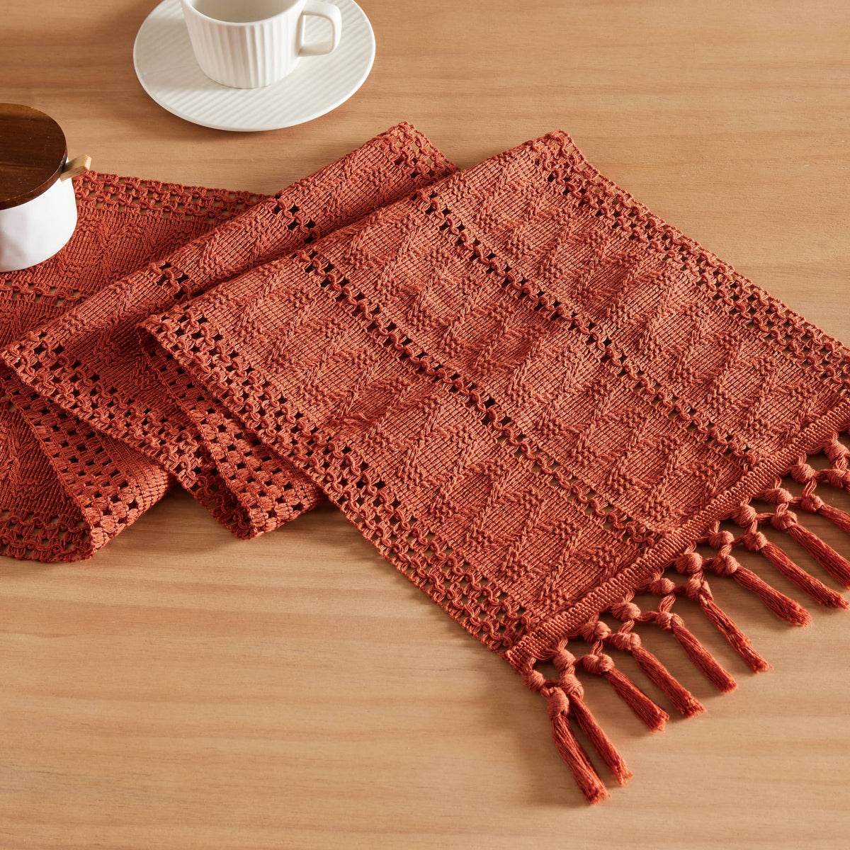 ZeeMart Macrame Style Boho Table Runner, 12x72 Inch Ivory