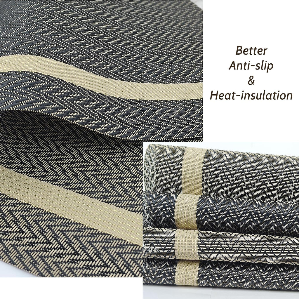 Brown Placemats Set of 4, Rustic Washable PVC Vinyl Woven for Dining Table, Stain Resistant Flat Pack No Curled Edges, Heat Resistant Non Slip, 17 x 12 Inch
