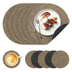 NCUE 13" Faux Leather Round Placemats Set of 6, Reversible Dual-Color