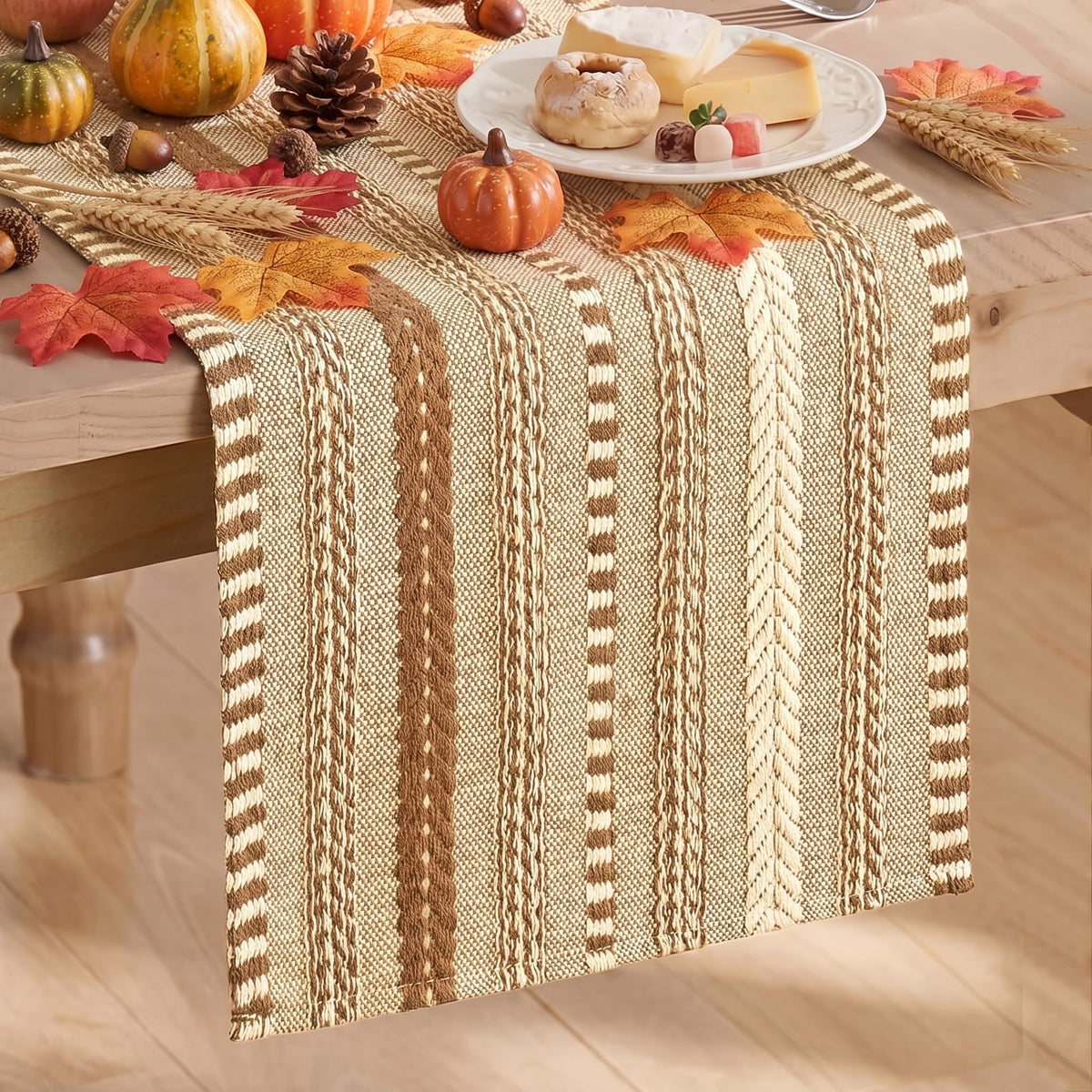 Artoid Mode Black Farmhouse Stripe Braided Table Runner 12x72 Inch