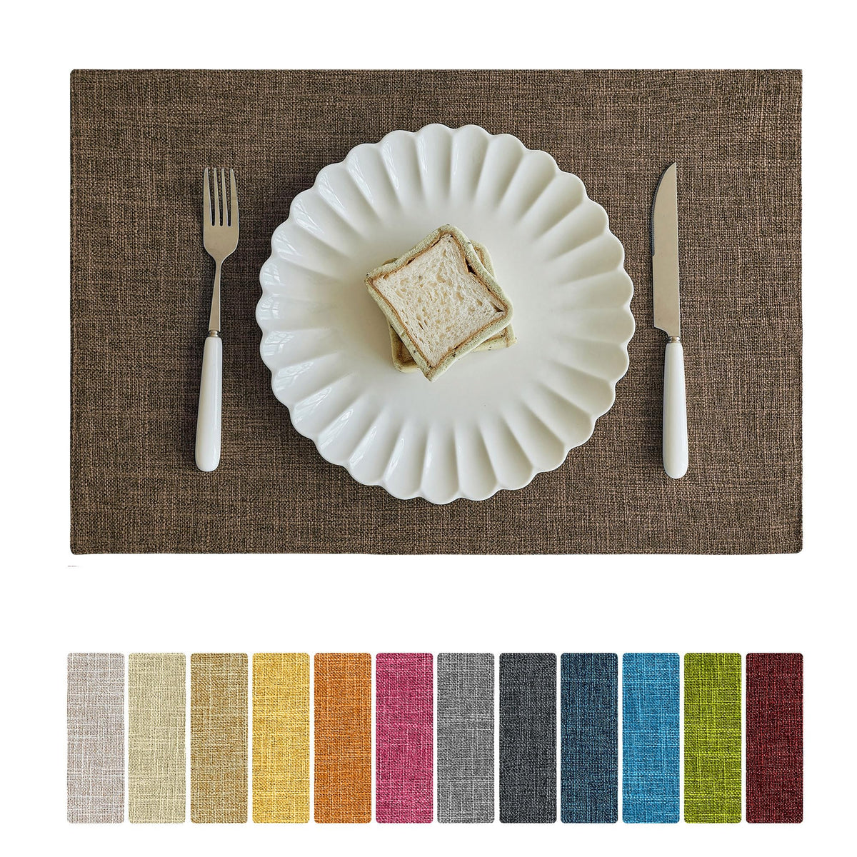 Softalker Faux Linen Cloth Placemats Set of 6-12 x 18 Inch, Red