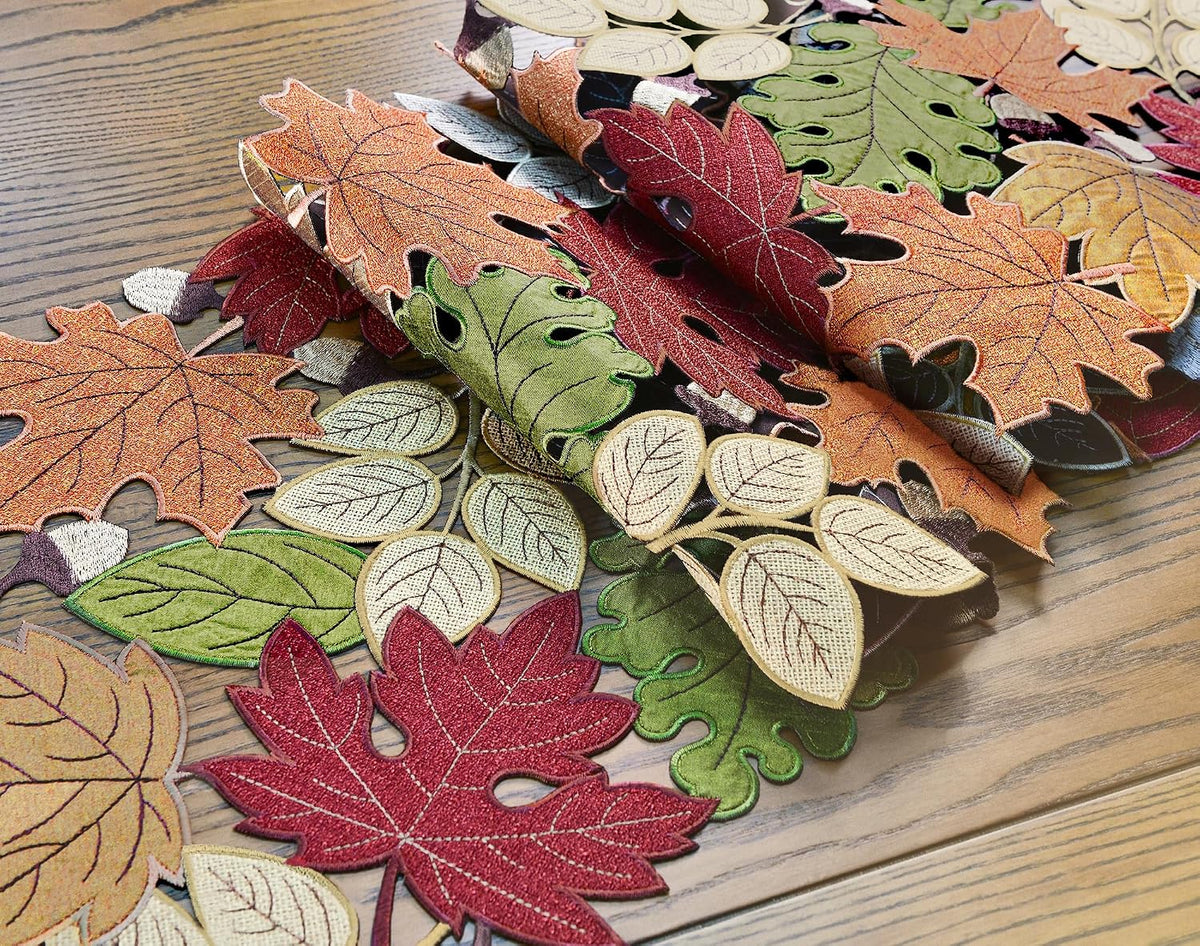 KEVA Fall Table Runner 72inches Long, Harvest Embroidered Thanksgiving Autumn Maple Leaves Table Runner 13x72 inch for Thanksgiving Kitchen Fall Table Decoration