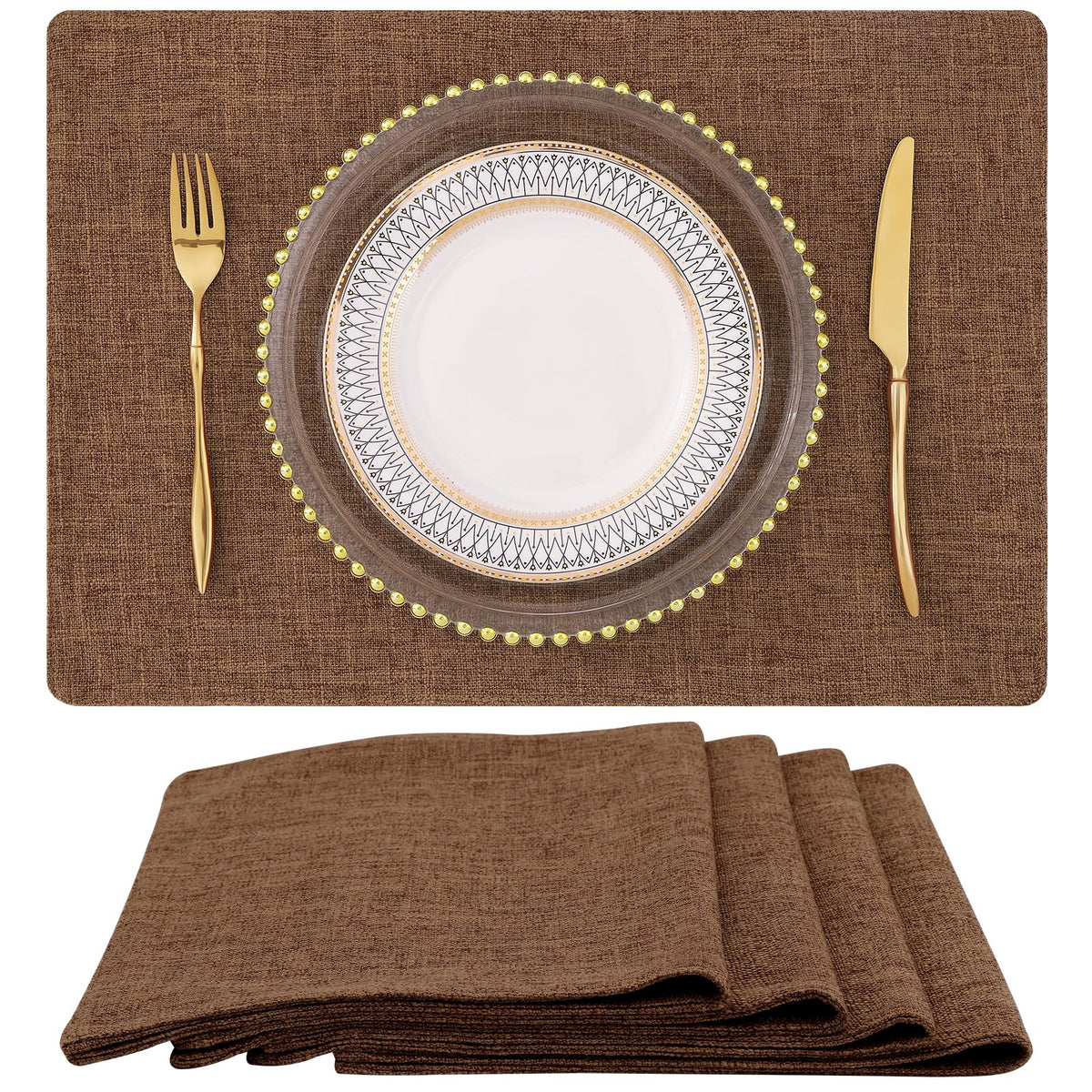 homing Faux Cotton Linen Placemats Set of 6, Cloth Dining Table Mats