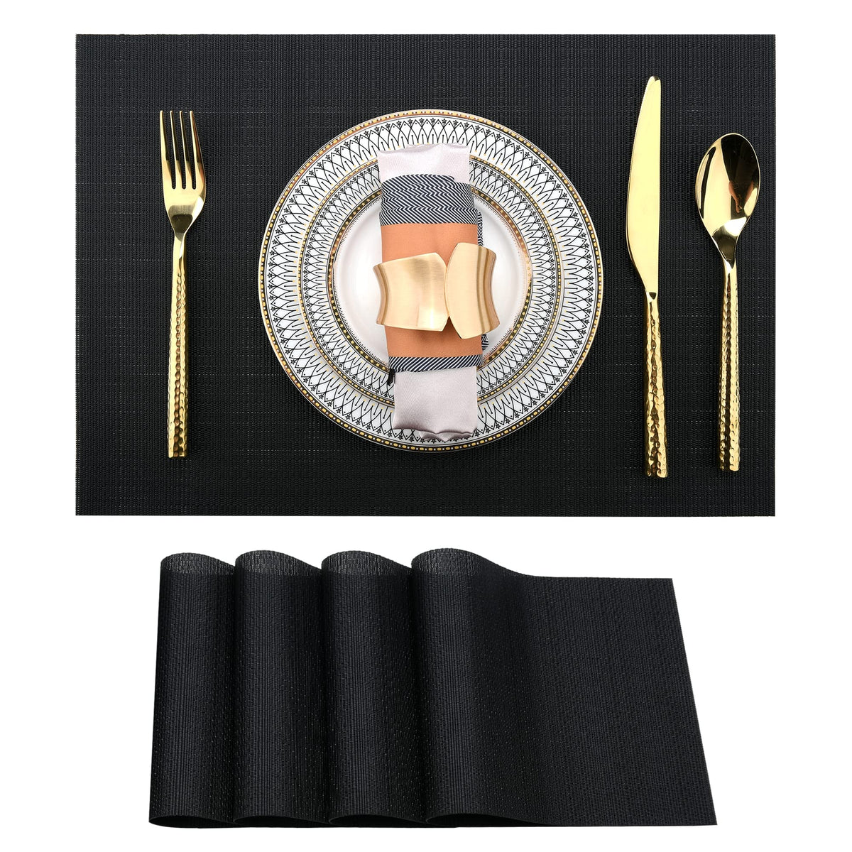 SLKQG Navy Blue Placemats Set of 8 - Easy Clean Washable Vinyl Placemats - Wipeable Heat Resistant Table Mats for Dining Table - 17x12 Inch (Navy Blue, 8)
