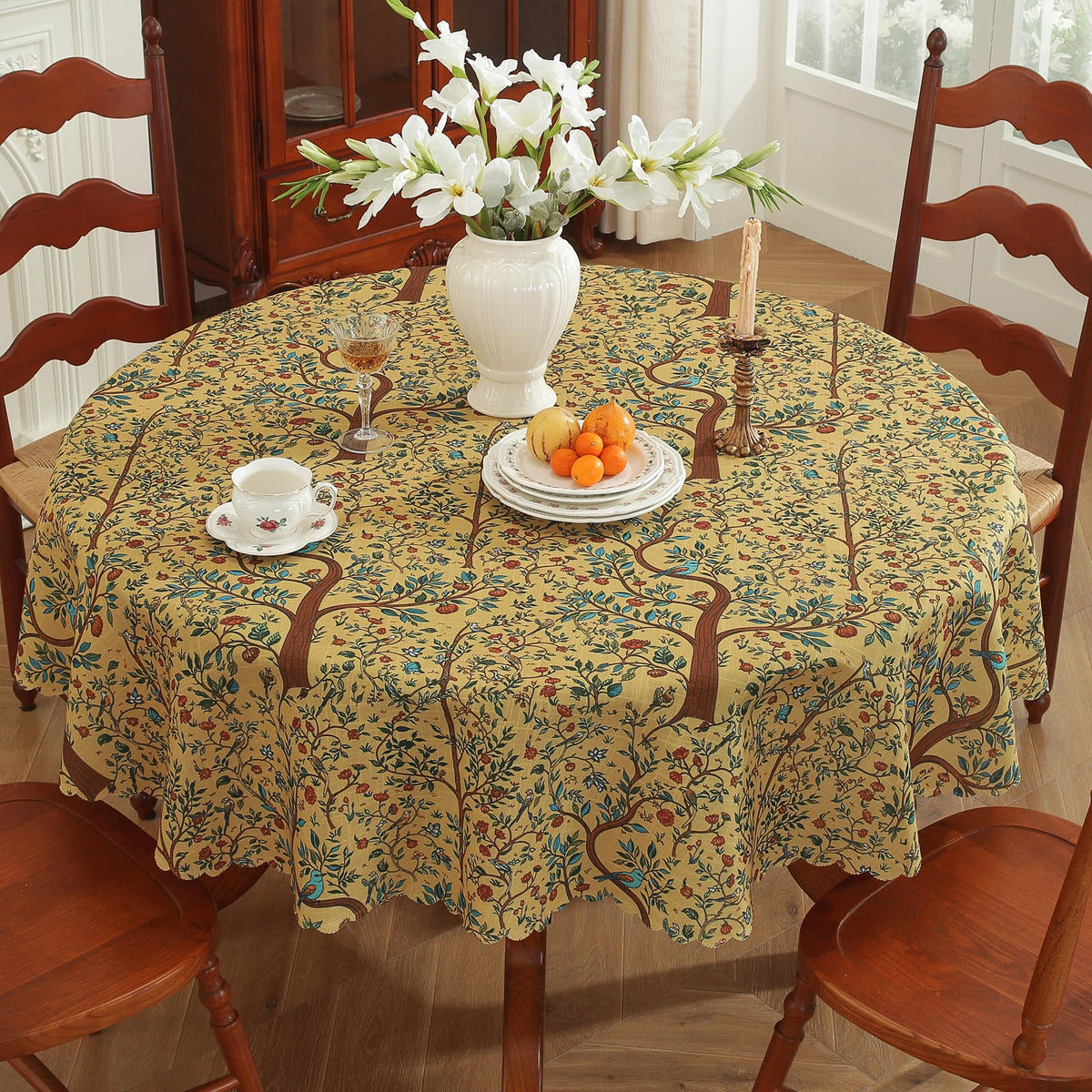 Rectangle Waterproof Tablecloth Linen Textured Table Cloth,Stain and Wrinkle Resistant Washable Fabric Table Cover for Dining, Party, Camping and Outdoor, 52 x 70 Inch, Green Leaves