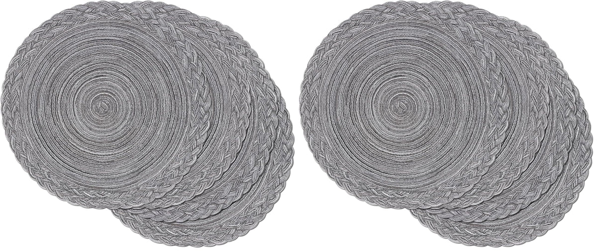 SHACOS 15 inch Round Placemats Set of 6 Boho Woven Braided Border Table Mats Washable Heat Resistant Circle Place Mats for Dining Table, Beige