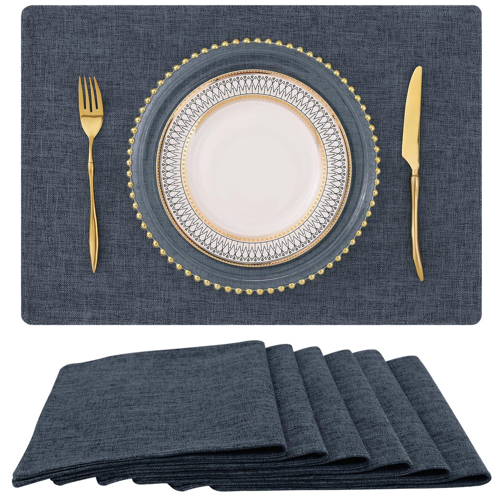 homing Faux Cotton Linen Placemats Set of 6, Cloth Dining Table Mats