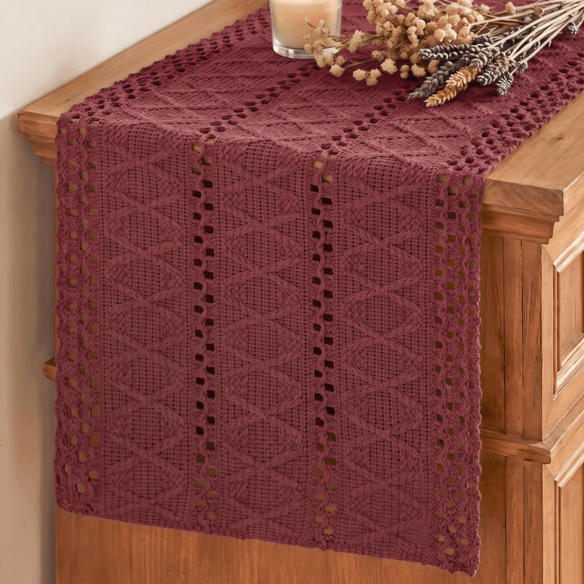 Artoid Mode Beige Woven Farmhouse Hollow Table Runner 12x72 Inch