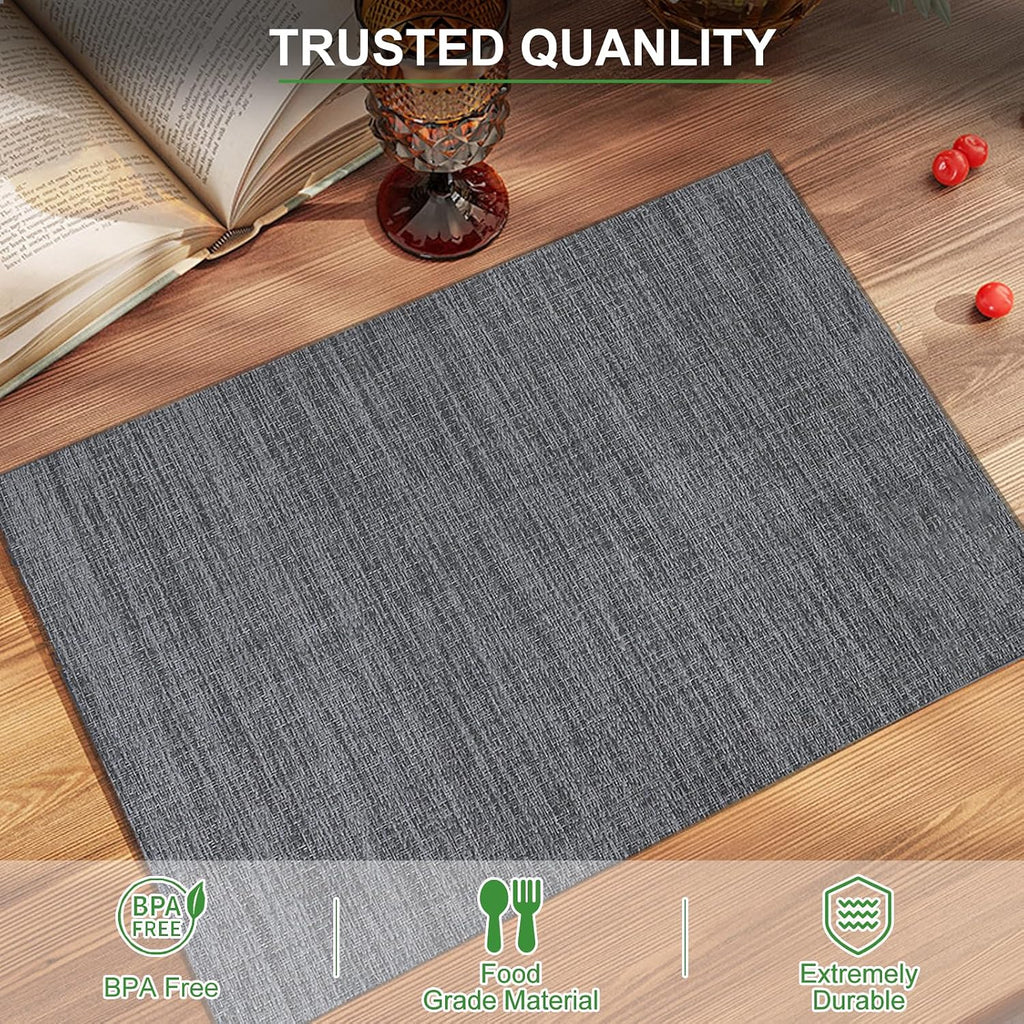 BETEAM Placemats Set of 8, Woven Vinyl Place Mats for Dining Table, Gray