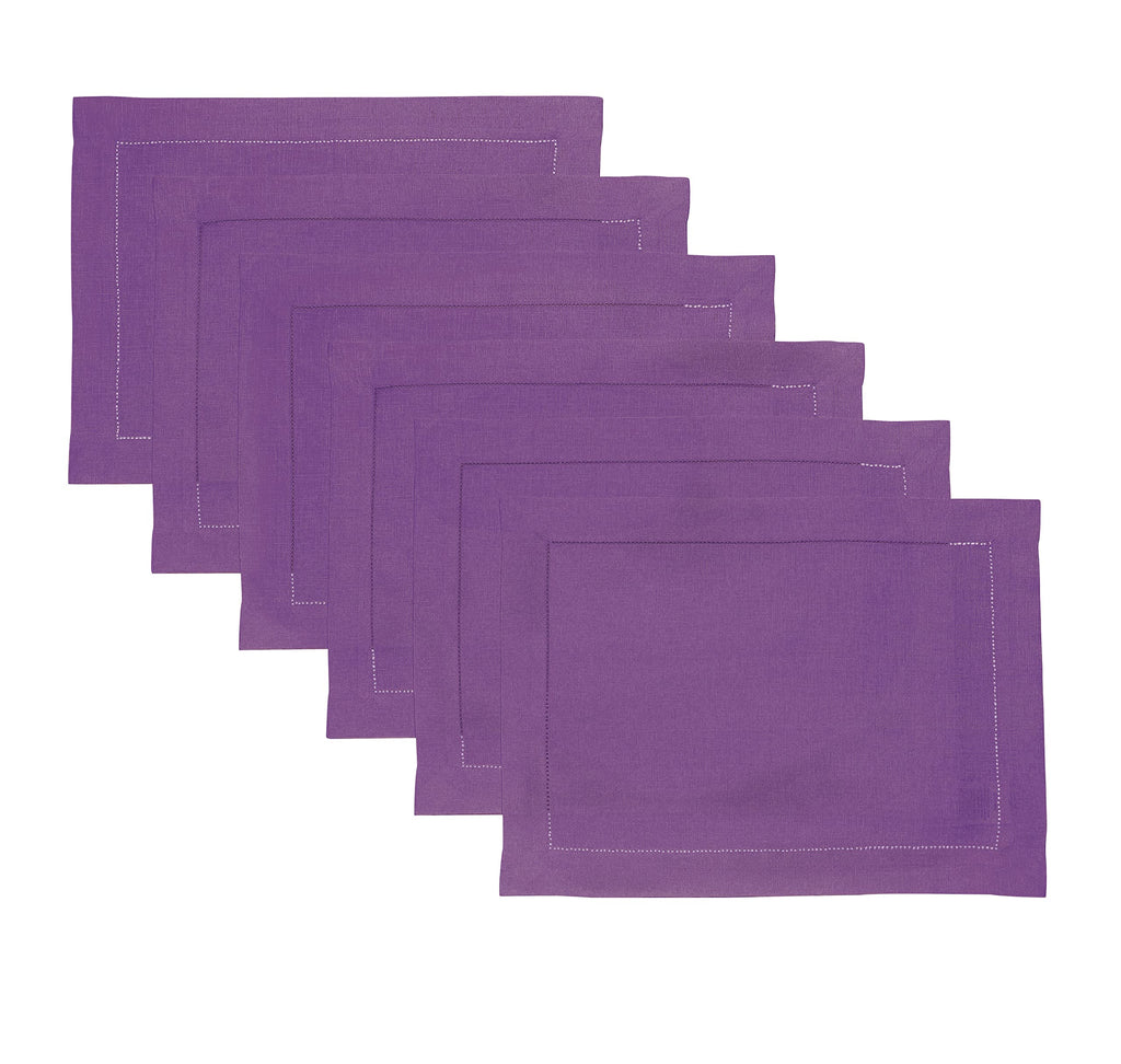 Solino Home 100% Pure Linen Placemats Green Hemstitch, 14 x 19 in, Set of 4