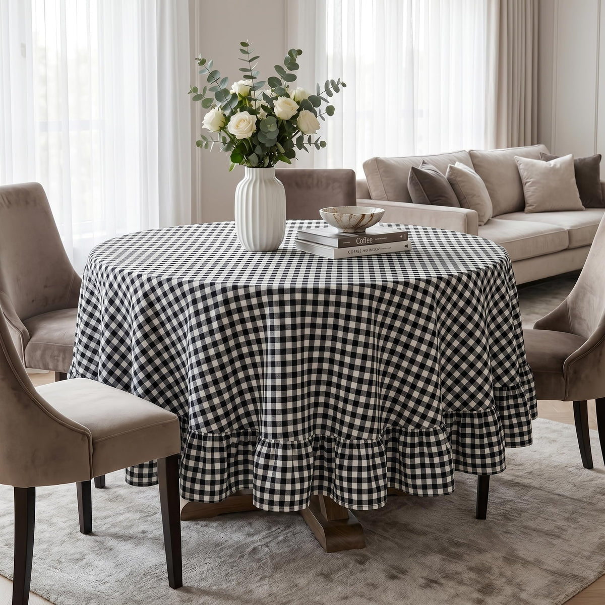 PartyDelight Gingham Ruffle Tablecloth Butter Yellow Washed Cotton Checkered Rectangular Table Cover for Farmhouse Kitchen Cute Cottagecore Birthday Party Decor, Soft Vintage (60x102 Fits 6-9 Seats)