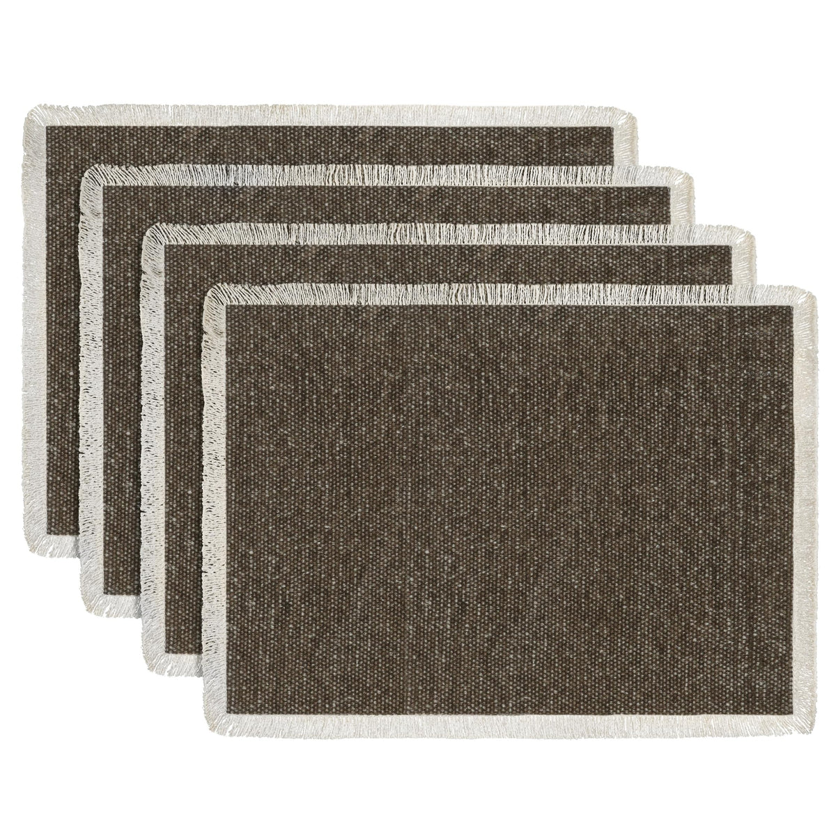 Hausattire Cotton Frayed Placemats Set of 4 Dining Table 14x14 Inch | Rustic Vintage Boho Washable Easter Placemat for Outdoor Parties BBQ's Wedding, Holiday, Special Occasions, Nubby Cotton - Brown