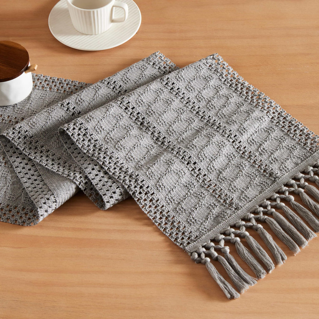 ZeeMart Macrame Style Boho Table Runner, 12x72 Inch Ivory