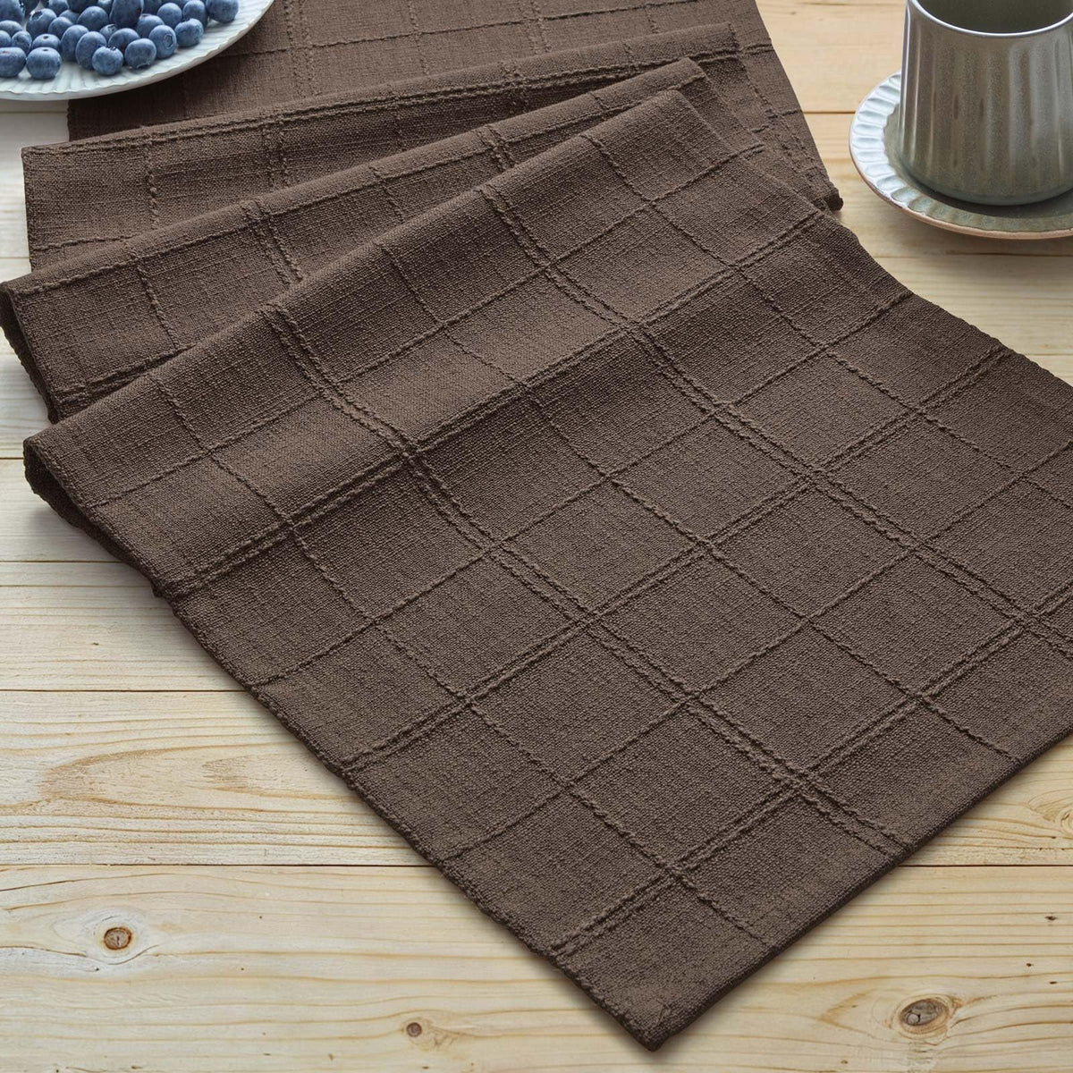 ZeeMart Linen Checked Farmhouse Table Runner, 13x72 Inches Neutral Beige