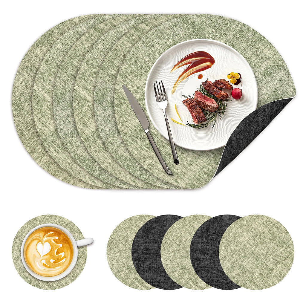 NCUE 13" Faux Leather Round Placemats Set of 6, Reversible Dual-Color