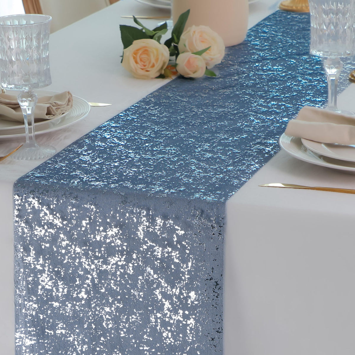 Snowkingdom 2 Pcs Gold Table Runner, Sequin Glitter Metallic Foil Thin Mesh Sparkly Runner Roll 11"x108", Gold Birthday Party Decorations, for Event Wedding Showers Christmas Thanksgiving Festive