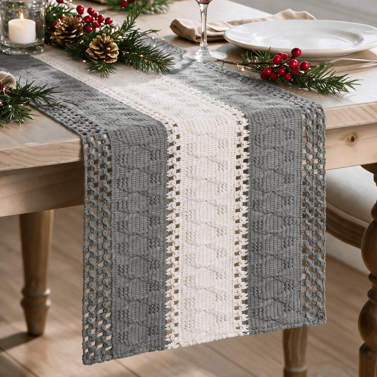 Artoid Mode Dark Grey Farmhouse Rustic Table Runner 12x72 Inch