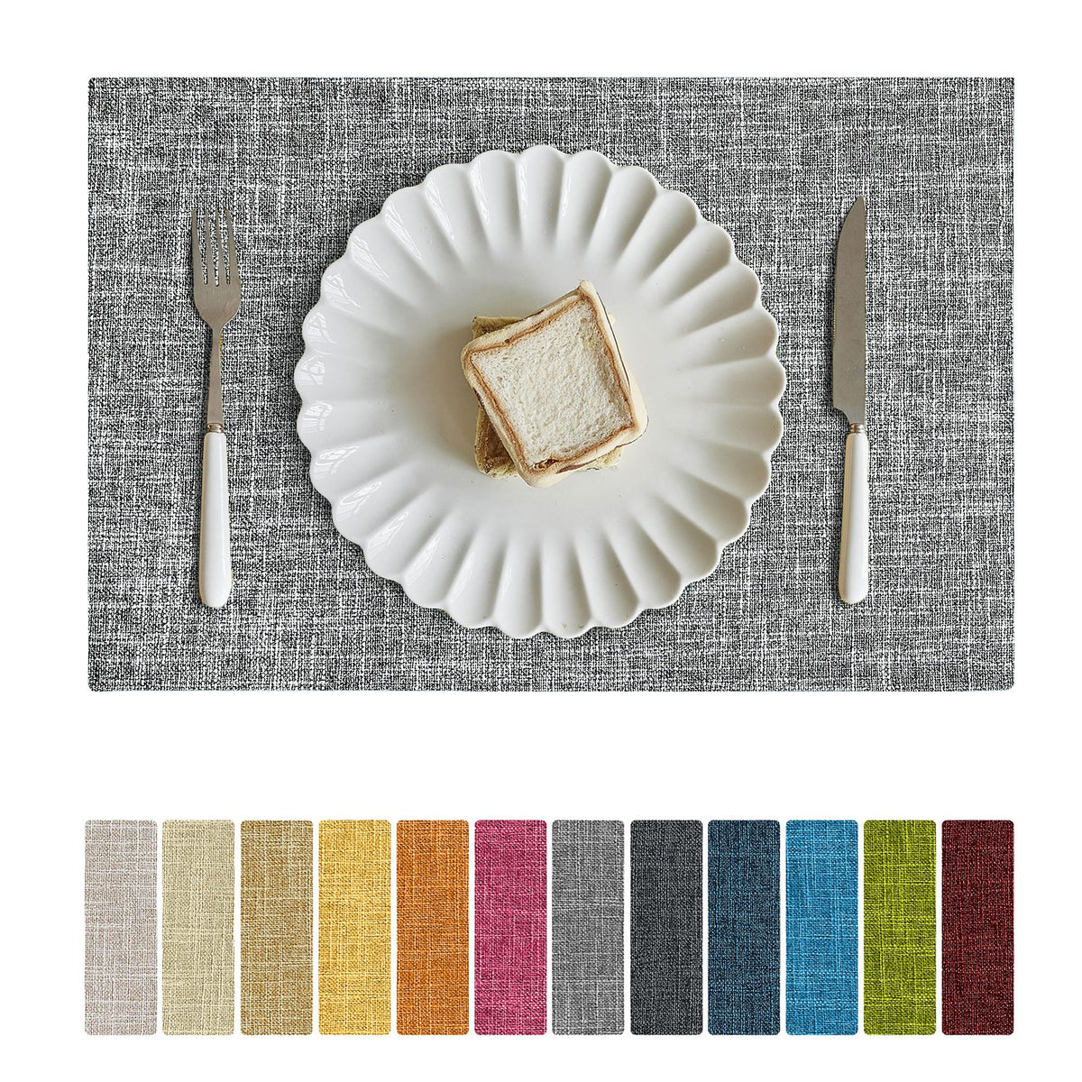 Softalker Faux Linen Cloth Placemats Set of 6-12 x 18 Inch, Red