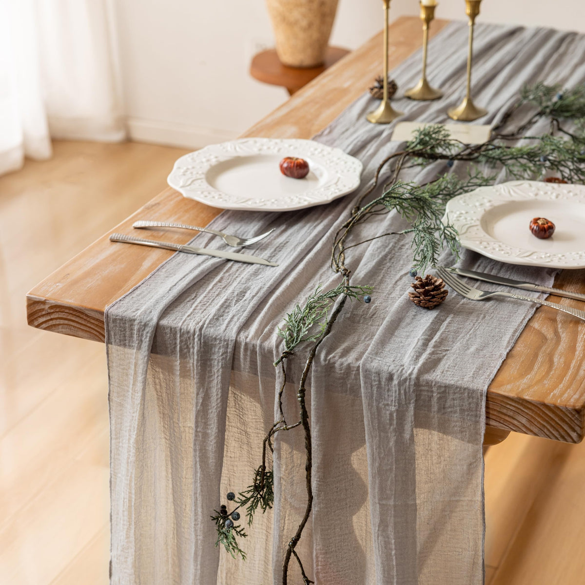 Sage Green Cheesecloth Table Runner 120 Inches Fall Party Home Decorations