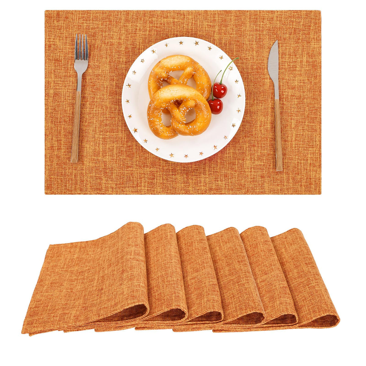 SHACOS Woven Fabric Placemats Set of 4 Heat Resistant Place Mats Non Slip Washable Double Layer Cloth Placemats Reversible Table Mats Kitchen Dining Table Decor (4, Dark Grey)