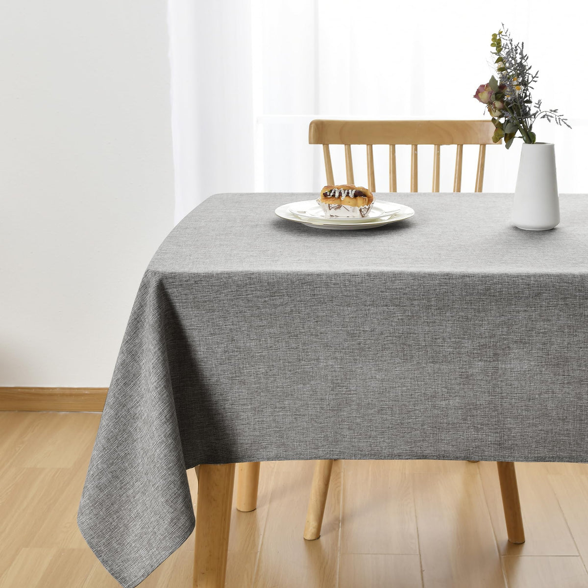 JIUZHEN Round Table Cloth Faux Linen Farmhouse Tablecloth Wrinkle and Stain Resistant Decorative Fabric Table Cover for Kitchen, Dining Room, Parties and Camping, Beige, 90 Inch Round