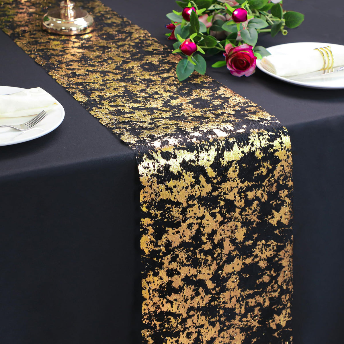 Snowkingdom 2 Pcs Gold Table Runner, Sequin Glitter Metallic Foil Thin Mesh Sparkly Runner Roll 11"x108", Gold Birthday Party Decorations, for Event Wedding Showers Christmas Thanksgiving Festive