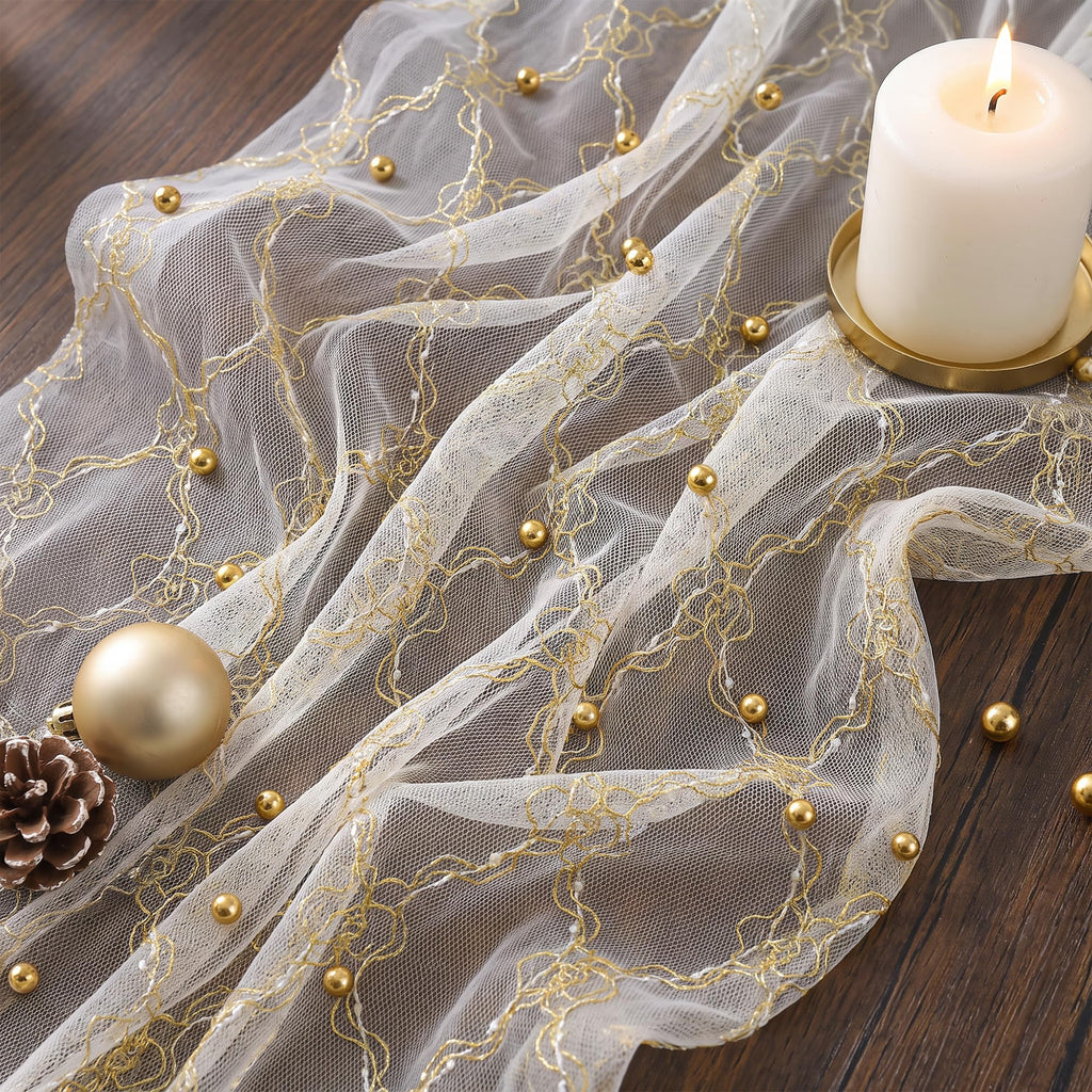 FEXIA Beige Cheesecloth Table Runner Gauze Rustic Boho Party Decoration