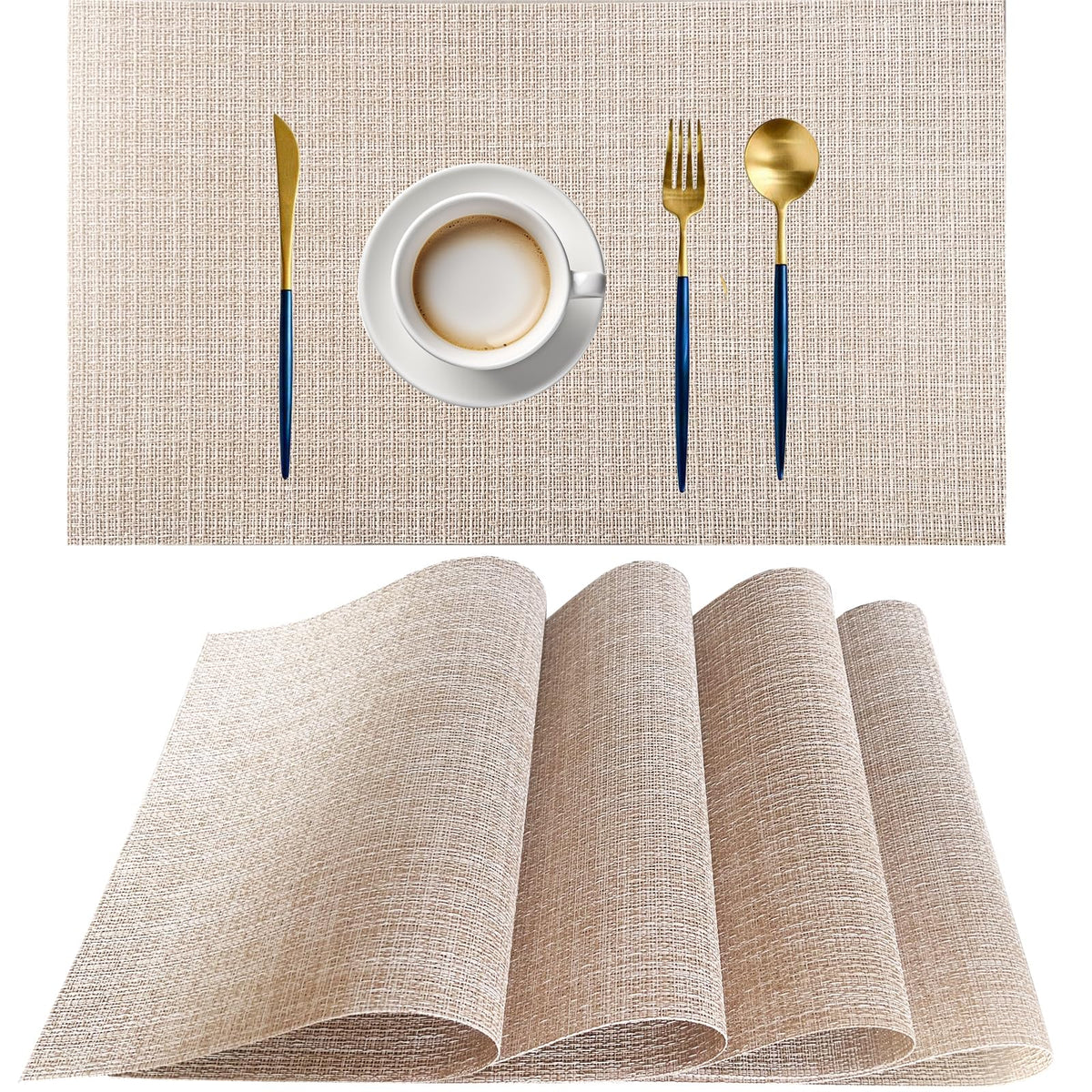 PIGCHCY Placemats,Durable Placemats for Dining Table,Washable Woven Vinyl Kitchen Placemats Set of 4 (Brown)
