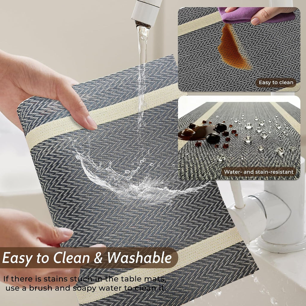 Brown Placemats Set of 4, Rustic Washable PVC Vinyl Woven for Dining Table, Stain Resistant Flat Pack No Curled Edges, Heat Resistant Non Slip, 17 x 12 Inch