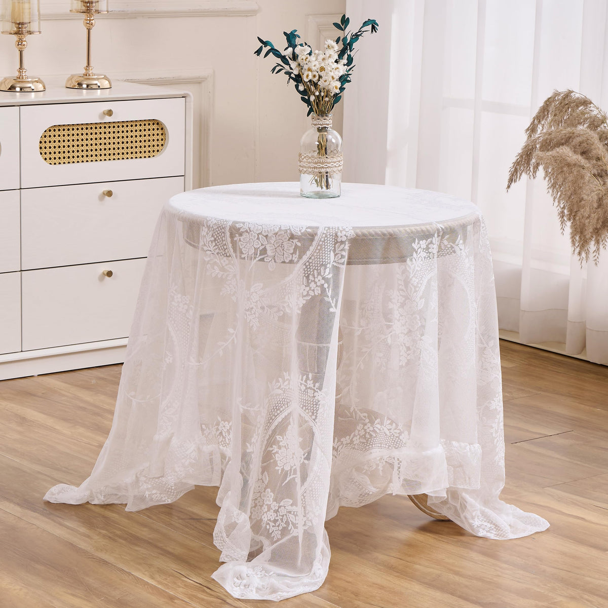 Beige Lace Tablecloth Vintage Table Cloth(Beige, 55”x55”, Square)