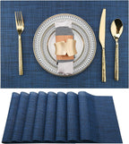 SLKQG Navy Blue Placemats Set of 8 - Easy Clean Washable Vinyl Placemats - Wipeable Heat Resistant Table Mats for Dining Table - 17x12 Inch (Navy Blue, 8)