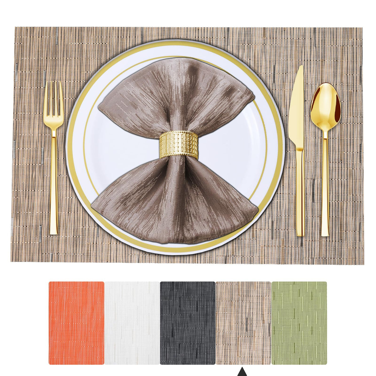 BETEAM Placemats Set of 8, Woven Vinyl Place Mats for Dining Table, Gray