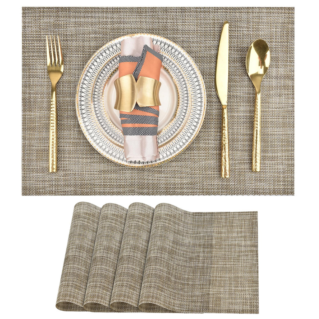SLKQG Navy Blue Placemats Set of 8 - Easy Clean Washable Vinyl Placemats - Wipeable Heat Resistant Table Mats for Dining Table - 17x12 Inch (Navy Blue, 8)