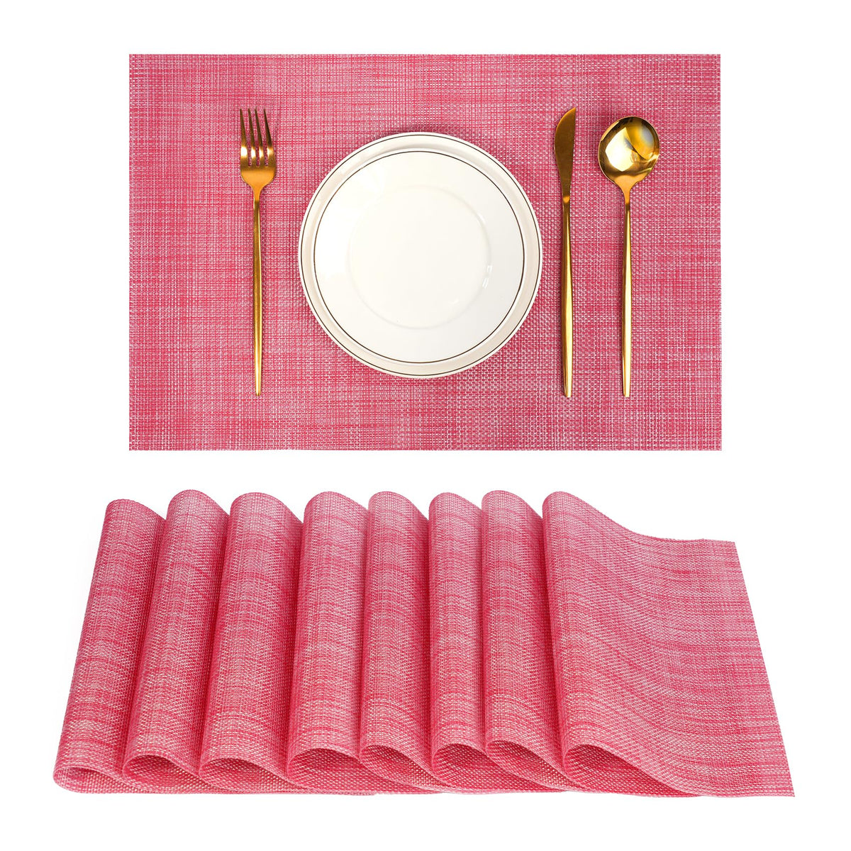 Placemats Set of 6，Non-Slip PVC Weave Table Mats Easy to Clean，Heat Resistant Place Mats for Kitchen Dining Table Decoration Indoor Outdoor，Black Gray