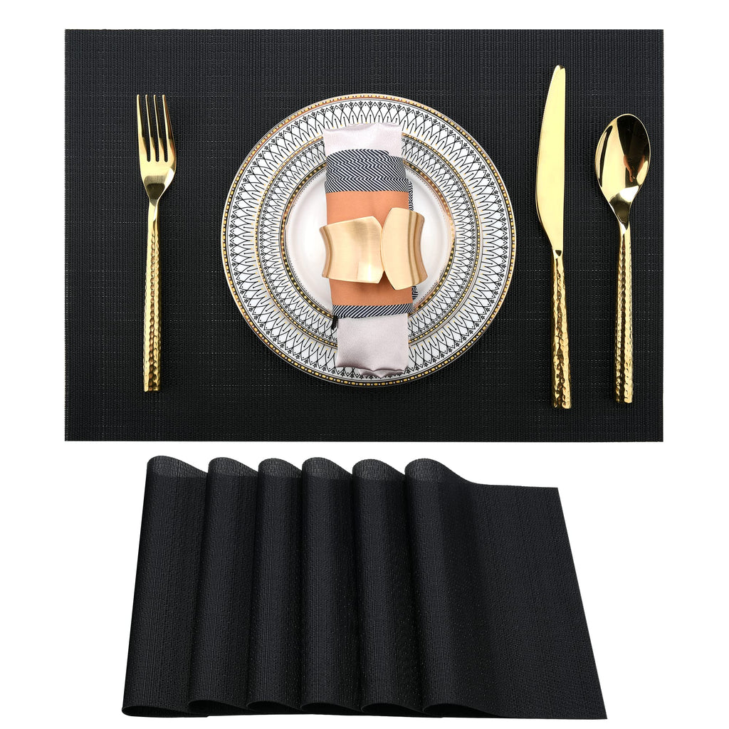 SLKQG Navy Blue Placemats Set of 8 - Easy Clean Washable Vinyl Placemats - Wipeable Heat Resistant Table Mats for Dining Table - 17x12 Inch (Navy Blue, 8)