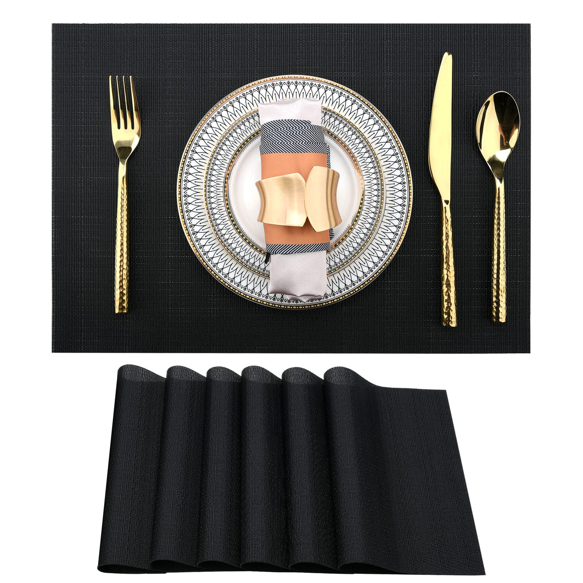 SLKQG Navy Blue Placemats Set of 8 - Easy Clean Washable Vinyl Placemats - Wipeable Heat Resistant Table Mats for Dining Table - 17x12 Inch (Navy Blue, 8)