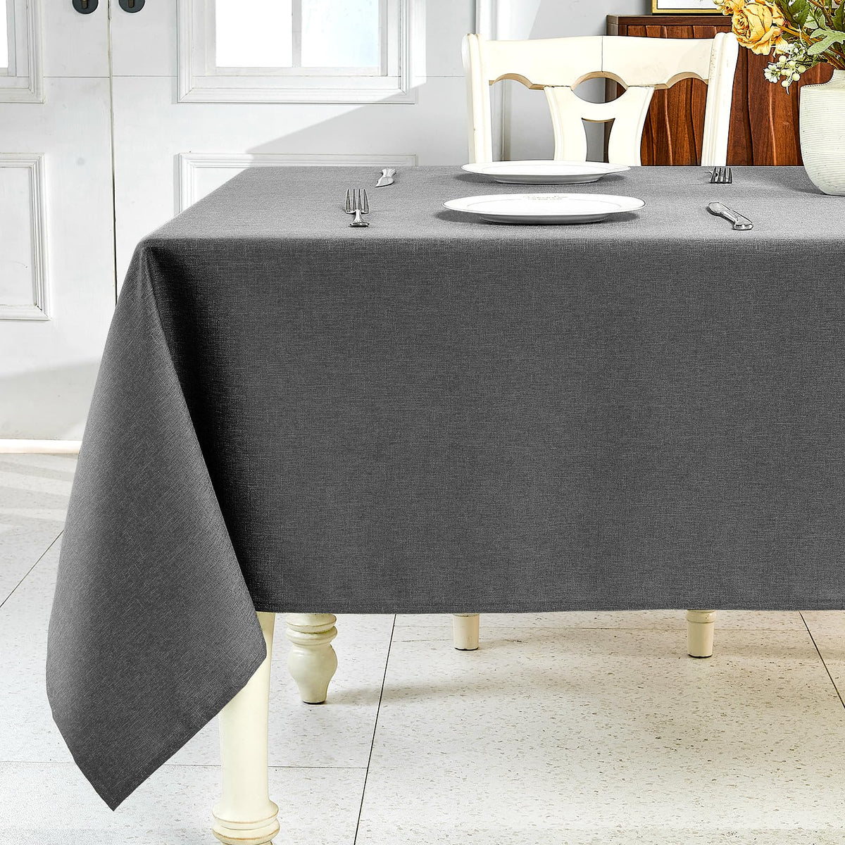 IVAPUPU Textured Linen Rectangle Table Cloth, Sage Green, 60 x 84 Inch
