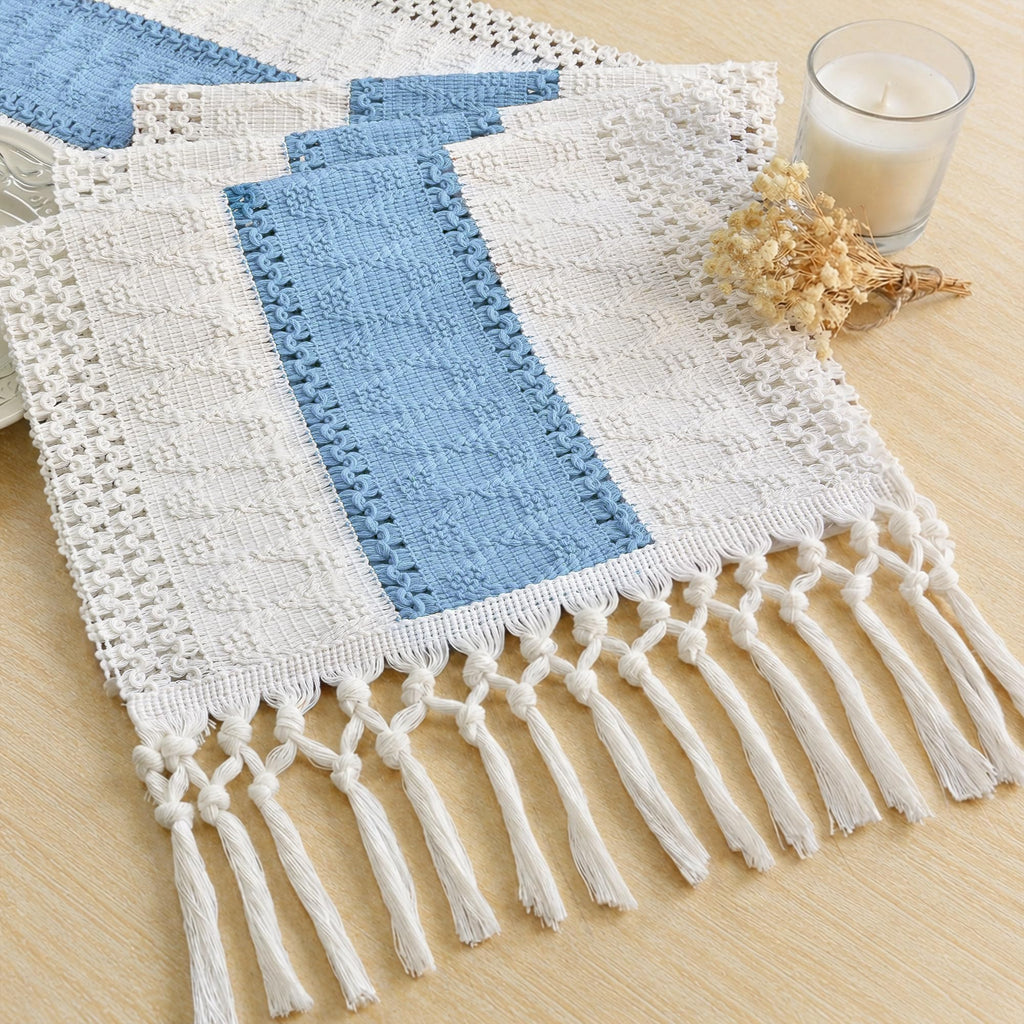 FEXIA Boho Table Runner for Fall Home Decor 12x72 Rustic with Tassels