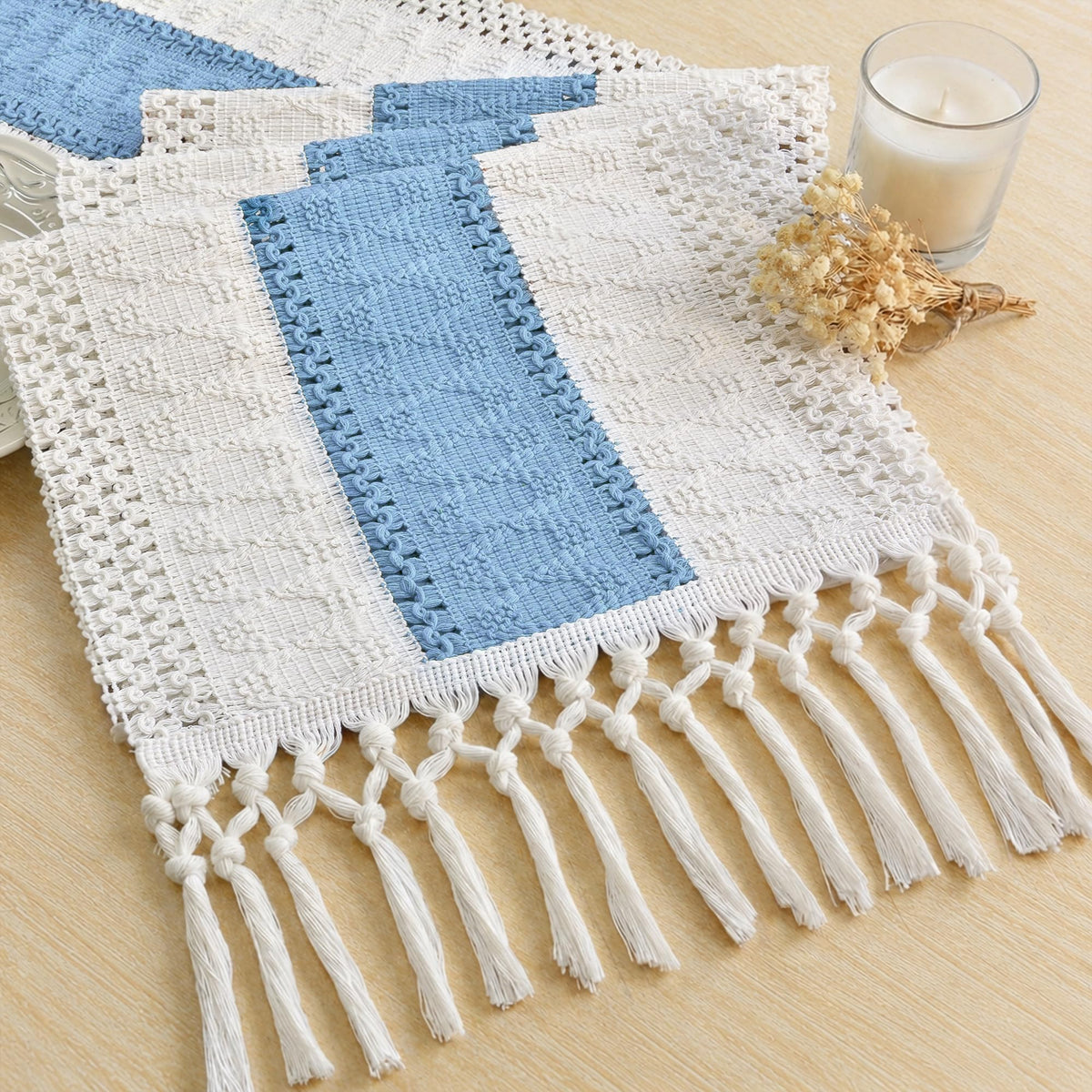 FEXIA Boho Table Runner for Fall Home Decor 12x72 Rustic with Tassels